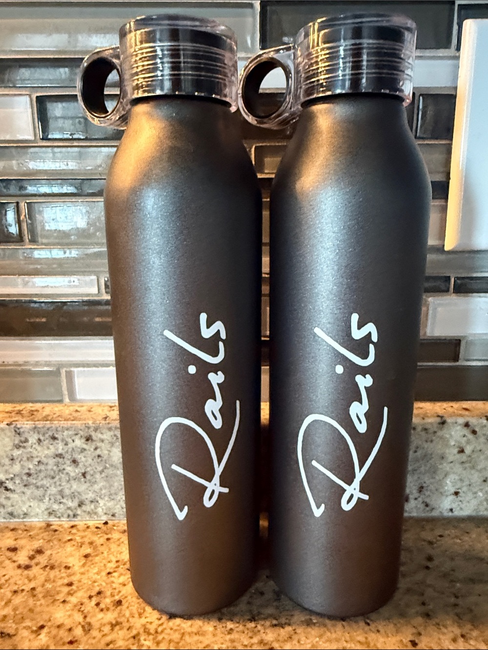Rails Metallic Gray Stainless Water Bottles with White Logo (Set of 2)-never use